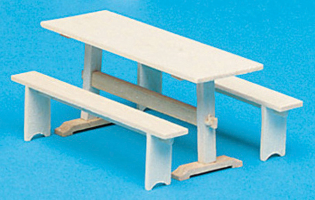 Dollhouse Miniature Trestle Table & Benches Kit